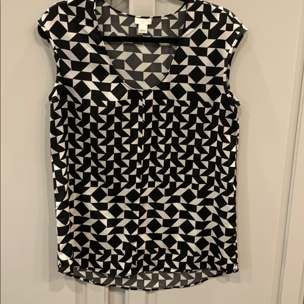 J. Crew Black & White Geometric Blouse Cap-Sleeve
